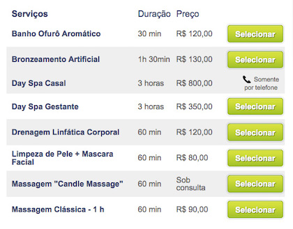 Serviços de spas e massagistas